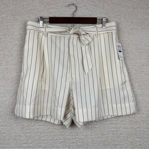 89th + Madison Shorts Womens 14 Ivory Black Pin‎ Stripe Boho Beach High Waist
